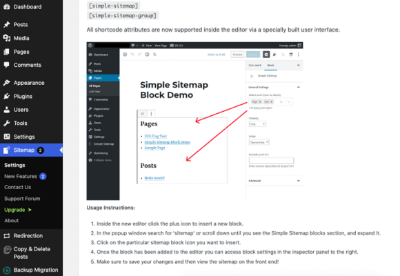 Simple-Sitemap-plugin-dashboard-showing-how-to-use-it