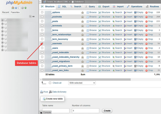 wordpress-database-in-phpmyadmin